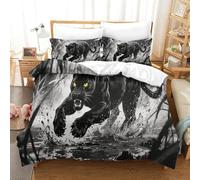 DFENILROP Black Panther | Wild Animal Printed Microfibre Bedding Set Hotel-Grade Quilt Cover with Pillowcase, Hidden Zipper, Fade-Proof Soft Modern, For Adults & Kids King（220x240cm）