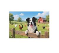 DFENILROP Border Collie on Farm Wall Painting, Cartoon Animals Poster Artwork on Hallway | Giclée Picture Canvas Printing, Beautiful Home Decor for Bedroom And Office, Gift 20x30inch(50x75cm)