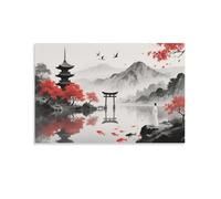 DFENILROP Chinese Ink Paintings Wall Painting, Poetry Landscape Poster Artwork on Corridor | Giclée Picture Canvas Printing, Modern Home Decor for Living Room Bathroom, Gift 12x18inch(30x45cm)