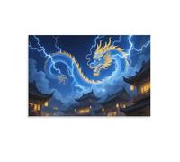 DFENILROP Chinese Thunder Dragon Wall Painting, Mythical Animal Poster Artwork on Corridor | Giclée Picture Canvas Printing, Premium Home Decor for Bedroom and Living Room, Gift 12x18inch(30x45cm)