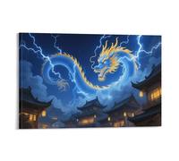 DFENILROP Chinese Thunder Dragon Wall Painting, Mythical Animal Poster Artwork on Corridor | Giclée Picture Canvas Printing, Classic Home Decor for Bedroom and Living Room, Gift 20x30inch(50x75cm)