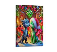 DFENILROP Christmas Baby Dragons Wall Painting, Festive Poster Artwork on Hallway | Giclée Picture Canvas Printing, Beautiful Home Decor for Bedroom And Living Room, Gift 16x24inch(40x60cm)