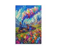 DFENILROP Colorful Train Wall Painting, Mountain Wildflower Poster Artwork on Hallway | Giclée Picture Canvas Printing, Beautiful Home Decor for Living Room Bathroom, Gift 12x18inch(30x45cm)