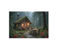 DFENILROP Cottage Wall Painting, Forest Scenery Poster Artwork on Hallway | Giclée Picture Canvas Printing, Premium Home Decor for Bedroom And Office, Gift 08x12inch(20x30cm)