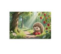 DFENILROP Cute Hedgehog Wall Painting, Cartoon Scenery Poster Artwork on Hallway | Giclée Picture Canvas Printing, Beautiful Home Decor for Bedroom And Living Room, Gift 08x12inch(20x30cm)