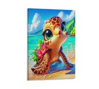 DFENILROP Cute Sea Turtle Wall Painting, Adorable Turquoise Poster Artwork on Corridor | Giclée Picture Canvas Printing, Premium Home Decor for Bedroom And Office, Gift 20x30inch(50x75cm)