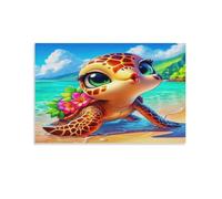 DFENILROP Cute Sea Turtle Wall Painting, Adorable Turquoise Poster Artwork on Corridor | Giclée Picture Canvas Printing, Modern Home Decor for Living Room Bathroom, Gift 20x30inch(50x75cm)