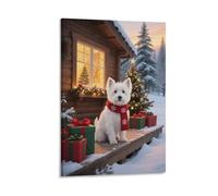 DFENILROP Cute Westie Wall Painting, Christmas Dog Poster Artwork on Corridor | Giclée Picture Canvas Printing, Classic Home Decor for Bedroom And Office, Gift 12x18inch(30x45cm)