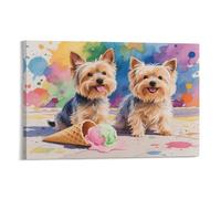 DFENILROP Cute Yorkie Wall Painting, Dogs and Ice Cream Poster Artwork on Corridor | Giclée Picture Canvas Printing, Special Home Decor for Bedroom and Office, Gift 12x18inch(30x45cm)