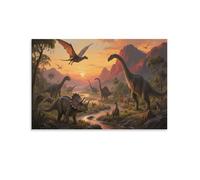 DFENILROP Dinosaur Prehistoric Wall Painting, Jurassic Landscape Poster Artwork on Corridor | Giclée Picture Canvas Printing, Modern Home Decor for Living Room Bathroom, Gift 08x12inch(20x30cm)