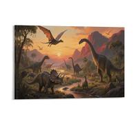 DFENILROP Dinosaur Prehistoric Wall Painting, Jurassic Landscape Poster Artwork on Hallway | Giclée Picture Canvas Printing, Premium Home Decor for Living Room Bathroom, Gift 16x24inch(40x60cm)