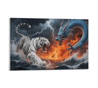 DFENILROP Dragon and Tiger Wall Painting, Mythical Creatures Poster Artwork on Hallway | Giclée Picture Canvas Printing, Minimalist Home Decor for Bedroom and Living Room, Gift 08x12inch(20x30cm)