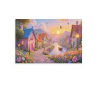 DFENILROP Fairytale Village Wall Painting, River Town Poster Artwork on Hallway | Giclée Picture Canvas Printing, Minimalist Home Decor for Bedroom and Living Room, Gift 12x18inch(30x45cm)