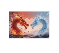 DFENILROP Fire and Ice Dragon Wall Painting, Science Fiction Poster Artwork on Corridor | Giclée Picture Canvas Printing, Elegant Home Decor for Living Room Bathroom, Gift 08x12inch(20x30cm)