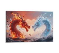 DFENILROP Fire and Ice Dragon Wall Painting, Science Fiction Poster Artwork on Corridor | Giclée Picture Canvas Printing, Special Home Decor for Living Room Bathroom, Gift 08x12inch(20x30cm)