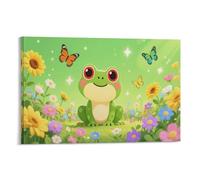 DFENILROP Frog And Butterfly Wall Painting, Cute Cartoon Animal Poster Artwork on Corridor | Giclée Picture Canvas Printing, Beautiful Home Decor for Bedroom And Living Room, Gift 12x18inch(30x45cm)