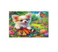 DFENILROP Garden Chihuahua Wall Painting, Natural Butterfly Poster Artwork on Hallway | Giclée Picture Canvas Printing, Beautiful Home Decor for Living Room Bathroom, Gift 12x18inch(30x45cm)