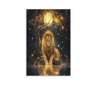 DFENILROP Golden Lion Wall Painting, Powerful Kingly Poster Artwork on Corridor | Giclée Picture Canvas Printing, Modern Home Decor for Living Room Bathroom, Gift 16x24inch(40x60cm)