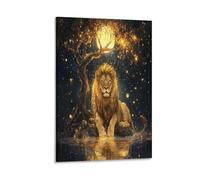 DFENILROP Golden Lion Wall Painting, Powerful Kingly Poster Artwork on Hallway | Giclée Picture Canvas Printing, Unique Home Decor for Bedroom And Office, Gift 20x30inch(50x75cm)