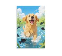 DFENILROP Goldie in River Wall Painting, Cartoon Dog Poster Artwork on Hallway | Giclée Picture Canvas Printing, Beautiful Home Decor for Bedroom And Living Room, Gift 16x24inch(40x60cm)