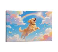 DFENILROP Goldie in Sky Wall Painting, Happy Cartoon Dog Poster Artwork on Hallway | Giclée Picture Canvas Printing, Beautiful Home Decor for Living Room Bathroom, Gift 08x12inch(20x30cm)
