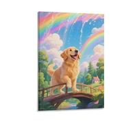 DFENILROP Goldie Under Rainbow Wall Painting, Cartoon Dog Poster Artwork on Hallway | Giclée Picture Canvas Printing, Beautiful Home Decor for Bedroom And Office, Gift 12x18inch(30x45cm)