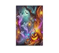 DFENILROP Halloween Ghosts Wall Painting, Jack-o'-Lanterns Poster Artwork on Corridor | Giclée Picture Canvas Printing, Unique Home Decor for Living Room Bathroom, Gift 24x36inch(60x90cm)