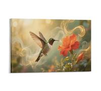 DFENILROP Hummingbird Wall Painting, Colorful Nature Poster Artwork on Hallway | Giclée Picture Canvas Printing, Elegant Home Decor for Living Room Bathroom, Gift 16x24inch(40x60cm)