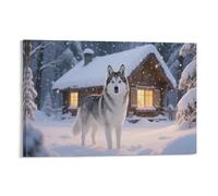 DFENILROP Husky in Snow Wall Painting, Scenery with Dog Poster Artwork on Corridor | Giclée Picture Canvas Printing, Beautiful Home Decor for Bedroom And Living Room, Gift 20x30inch(50x75cm)