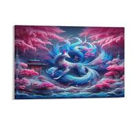 DFENILROP Japanese Fox Wall Painting, Spiritual Animal Poster Artwork on Corridor | Giclée Picture Canvas Printing, Beautiful Home Decor for Living Room Bathroom, Gift 08x12inch(20x30cm)