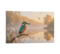DFENILROP Kingfisher by River Wall Painting, Natural Landscape with Bird Poster Artwork on Hallway | Giclée Picture Canvas Printing, Modern Home Decor for Bedroom and Office, Gift 12x18inch(30x45cm)