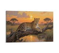 DFENILROP Leopard Sunset Wall Painting, African Savannah Animal Poster Artwork on Corridor | Giclée Picture Canvas Printing, Special Home Decor for Bedroom and Office, Gift 16x24inch(40x60cm)