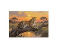 DFENILROP Leopard Sunset Wall Painting, African Savannah Animal Poster Artwork on Corridor | Giclée Picture Canvas Printing, Minimalist Home Decor for Bedroom and Living Room, Gift 16x24inch(40x60cm)