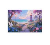 DFENILROP Lighthouse Wall Painting, Seaside Scenery Poster Artwork on Hallway | Giclée Picture Canvas Printing, Beautiful Home Decor for Living Room Bathroom, Gift 08x12inch(20x30cm)