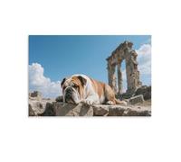 DFENILROP Lonely Pug Dog Wall Painting, Historic Landscape Poster Artwork on Hallway | Giclée Picture Canvas Printing, Modern Home Decor for Living Room Bathroom, Gift 12x18inch(30x45cm)