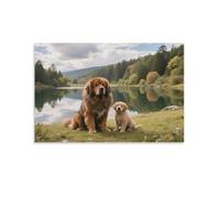DFENILROP Mastiff And Goldie Wall Painting, Dog Scenery Poster Artwork on Corridor | Giclée Picture Canvas Printing, Special Home Decor for Living Room Bathroom, Gift 20x30inch(50x75cm)