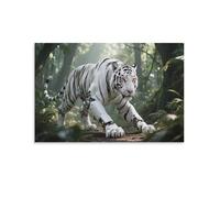 DFENILROP Mechanical White Tiger Wall Painting, Forest Animal Poster Artwork on Corridor | Giclée Picture Canvas Printing, Beautiful Home Decor for Bedroom And Living Room, Gift 20x30inch(50x75cm)