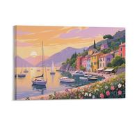 DFENILROP Mediterranean Coastal Wall Painting, Pastel Color Poster Artwork on Corridor | Giclée Picture Canvas Printing, Classic Home Decor for Bedroom and Office, Gift 08x12inch(20x30cm)