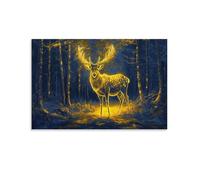 DFENILROP Mystical Golden Deer Wall Painting, Good Fortune Poster Artwork on Hallway | Giclée Picture Canvas Printing, Modern Home Decor for Living Room Bathroom, Gift 08x12inch(20x30cm)
