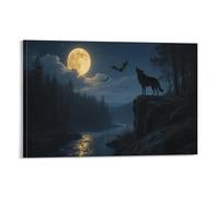 DFENILROP Nighttime Wolf Wall Painting, Nature Inspired Poster Artwork on Hallway | Giclée Picture Canvas Printing, Minimalist Home Decor for Bedroom And Office, Gift 12x18inch(30x45cm)