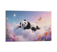 DFENILROP Panda on Cloud Wall Painting, Cartoon Animal Poster Artwork on Corridor | Giclée Picture Canvas Printing, Beautiful Home Decor for Bedroom And Living Room, Gift 12x18inch(30x45cm)