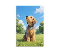 DFENILROP Puppy Wall Painting, Cartoon Anime Dog Poster Artwork on Hallway | Giclée Picture Canvas Printing, Premium Home Decor for Living Room Bathroom, Gift 08x12inch(20x30cm)