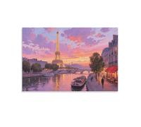 DFENILROP Romantic Paris Wall Painting, Seine River Scene Poster Artwork on Hallway | Giclée Picture Canvas Printing, Minimalist Home Decor for Living Room Bathroom, Gift 08x12inch(20x30cm)