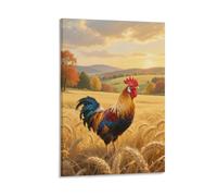 DFENILROP Rooster in Field Wall Painting, Countryside Poster Artwork on Corridor | Giclée Picture Canvas Printing, Classic Home Decor for Bedroom And Living Room, Gift 08x12inch(20x30cm)
