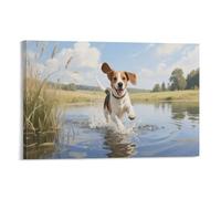 DFENILROP Running Beagle Dog Wall Painting, Adorable Puppy Poster Artwork on Hallway | Giclée Picture Canvas Printing, Modern Home Decor for Bedroom and Living Room, Gift 08x12inch(20x30cm)