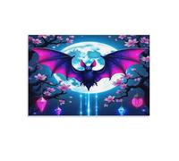 DFENILROP Spooky Bat Wall Painting, Full Moon Poster Artwork on Corridor | Giclée Picture Canvas Printing, Beautiful Home Decor for Living Room Bathroom, Gift 16x24inch(40x60cm)