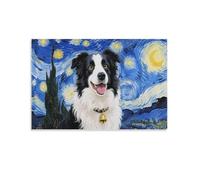 DFENILROP Starry Night Background Wall Painting, Border Collie Poster Artwork on Hallway | Giclée Picture Canvas Printing, Beautiful Home Decor for Living Room Bathroom, Gift 16x24inch(40x60cm)