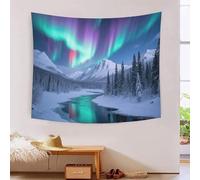 DFENILROP Tapestry 3D Printed Aurora Borealis, Soft Polyester High-Definition Artistic Snowy Mountain Blanket, Washable Wall Decor for Bedroom & Living Room, Unique Gift 130cmx150cm