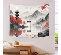 DFENILROP Tapestry 3D Printed Chinese Ink Painting, Soft Polyester High-Definition Artistic Poetry Landscape Blanket, Washable Wall Decor for Study & Office, Modern Gift 70cmx100cm
