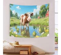 DFENILROP Tapestry 3D Printed Cow And Frog, Soft Polyester High-Definition Artistic Cartoon Rural Blanket, Odor-Free Wall Decor for Bedroom & Living Room, Modern Gift 130cmx150cm
